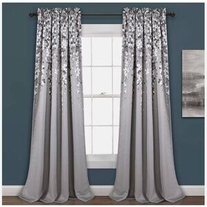 Lush Decor Half Moon Weeping Flower Gray Insulated Two Window Curtain Panels 84"